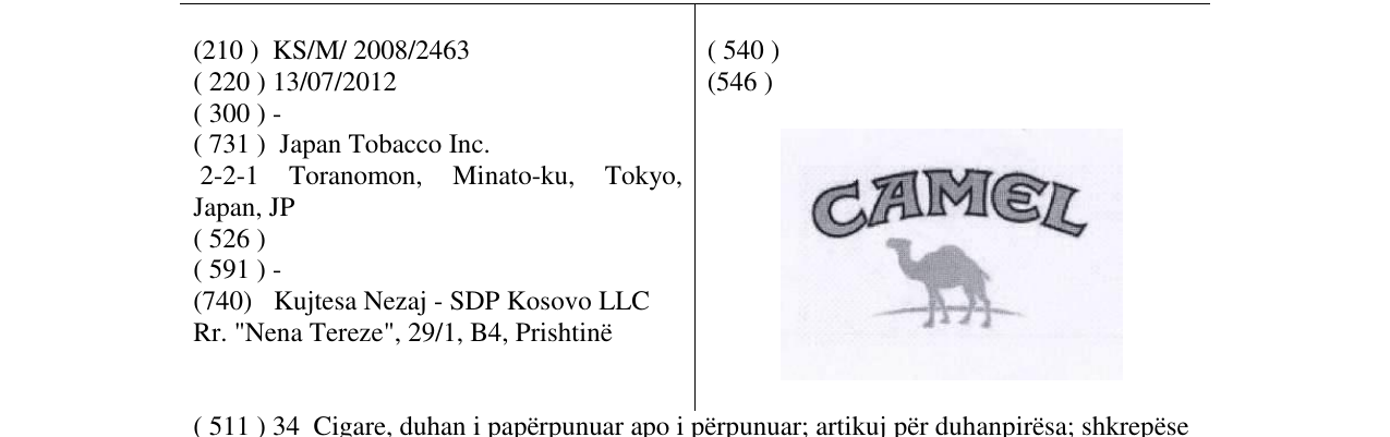 Zëri i markës CAMEL në buletin