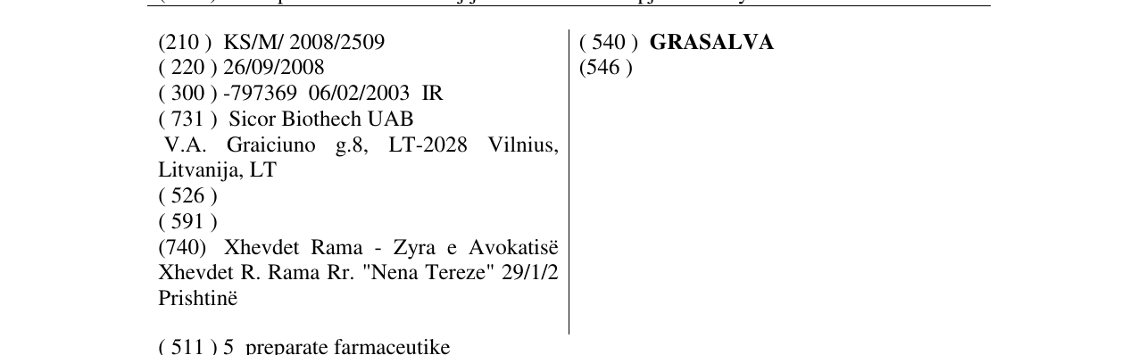 Zëri i markës GRASALVA në buletin