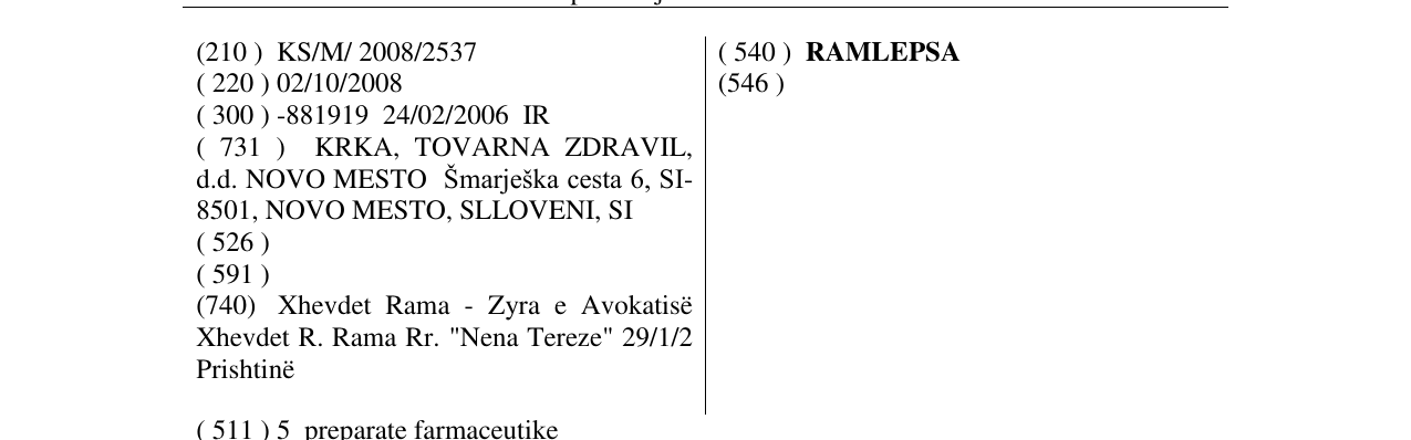 Zëri i markës RAMLEPSA në buletin