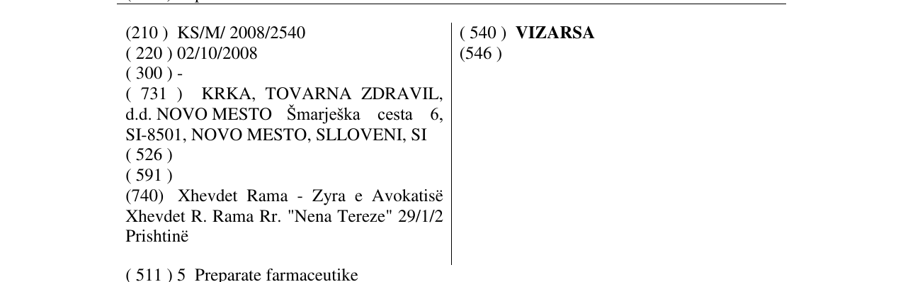 Zëri i markës VIZARSA në buletin