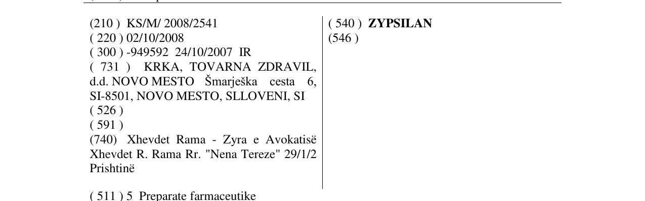 Zëri i markës ZYPSILAN në buletin