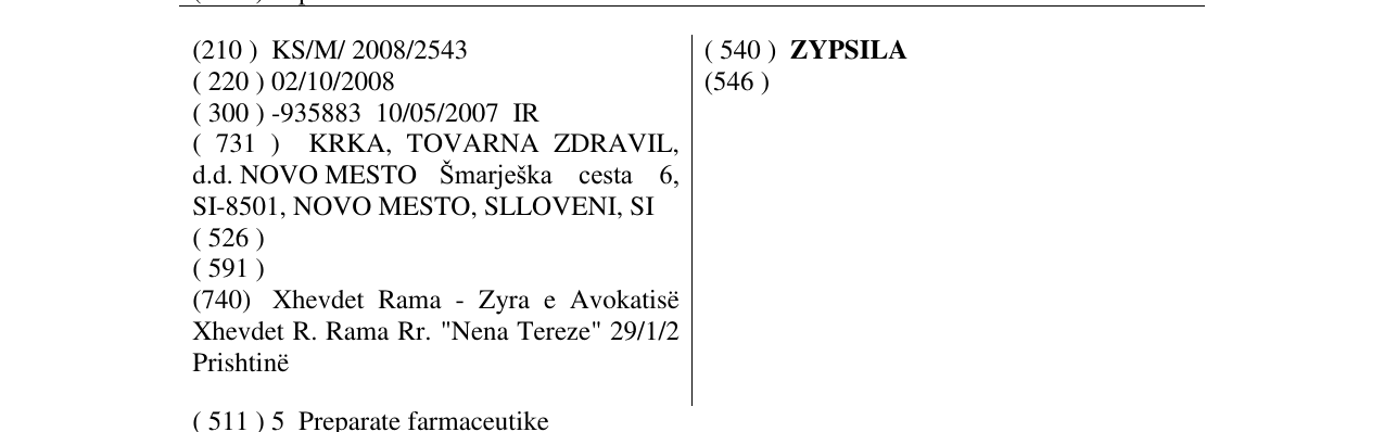 Zëri i markës ZYPSILA në buletin
