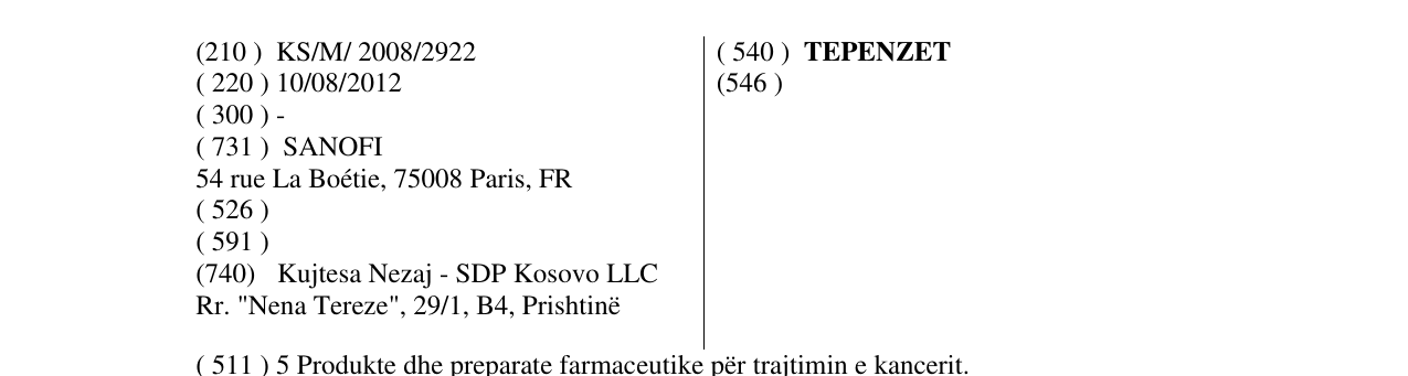 Zëri i markës TEPENZET në buletin