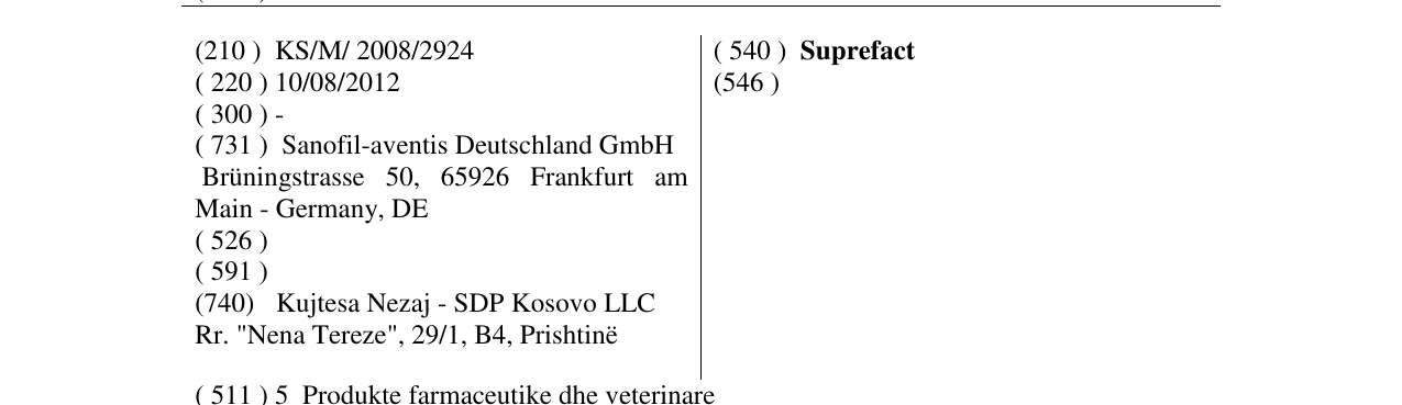 Zëri i markës Suprefact në buletin