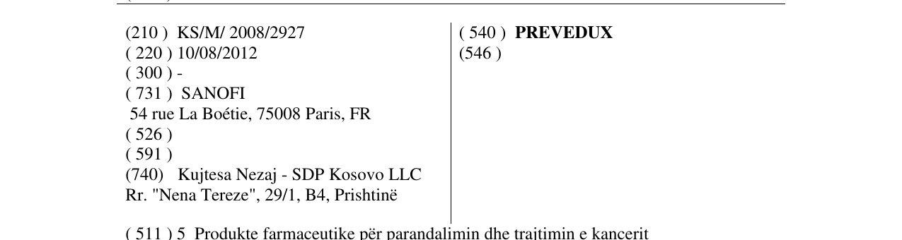 Zëri i markës PREVEDUX në buletin