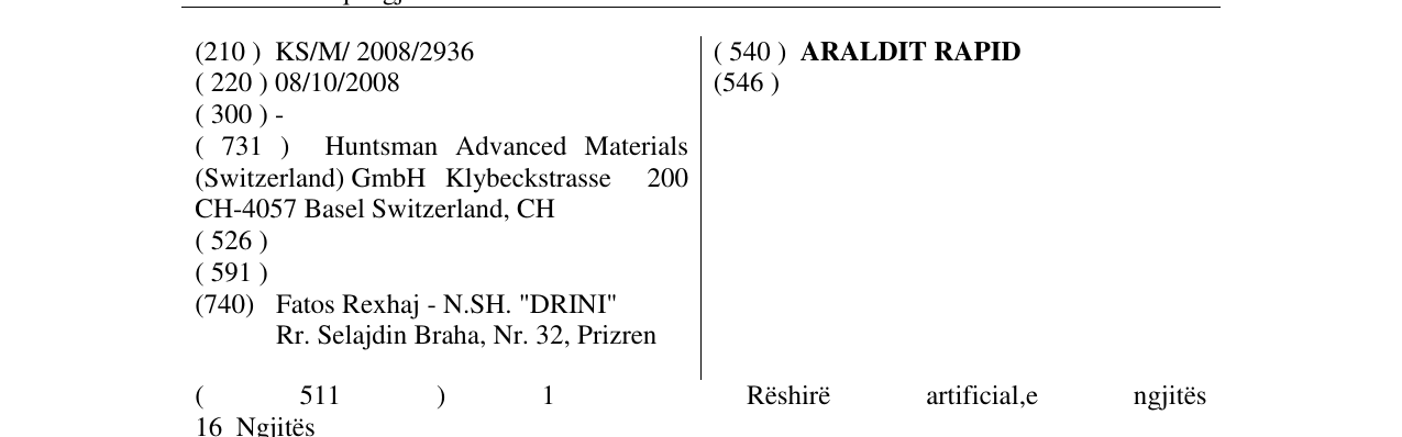 Zëri i markës ARALDIT RAPID në buletin