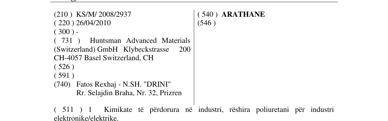 Zëri i markës ARATHANE në buletin