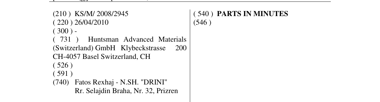 Zëri i markës PARTS IN MINUTES në buletin