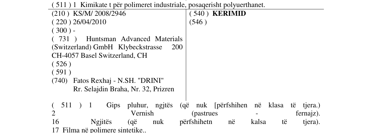 Zëri i markës KERIMID në buletin