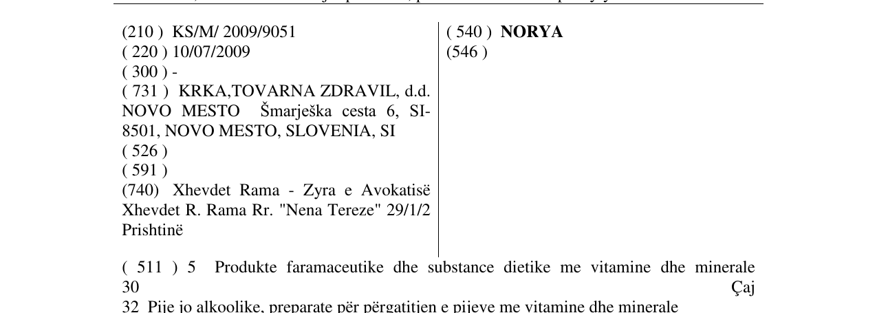 Zëri i markës NORYA në buletin
