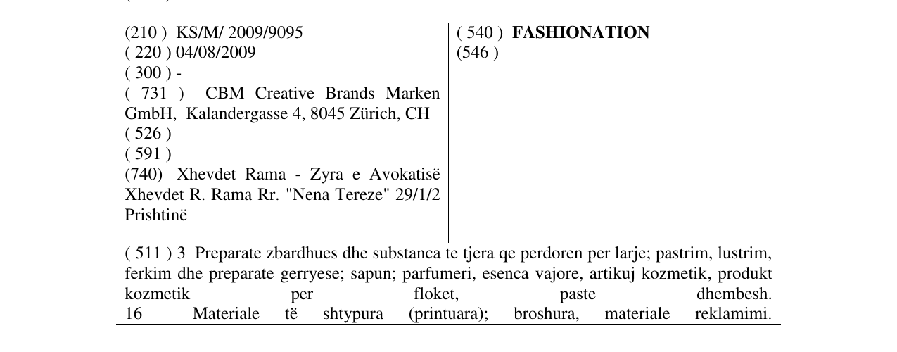 Zëri i markës FASHIONATION në buletin