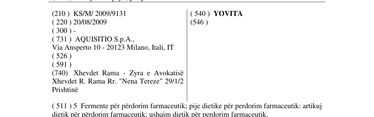 Zëri i markës YOVITA në buletin