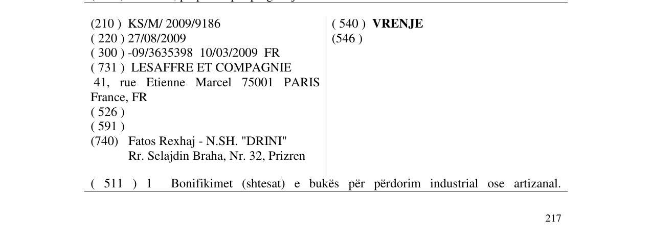Zëri i markës VRENJE në buletin