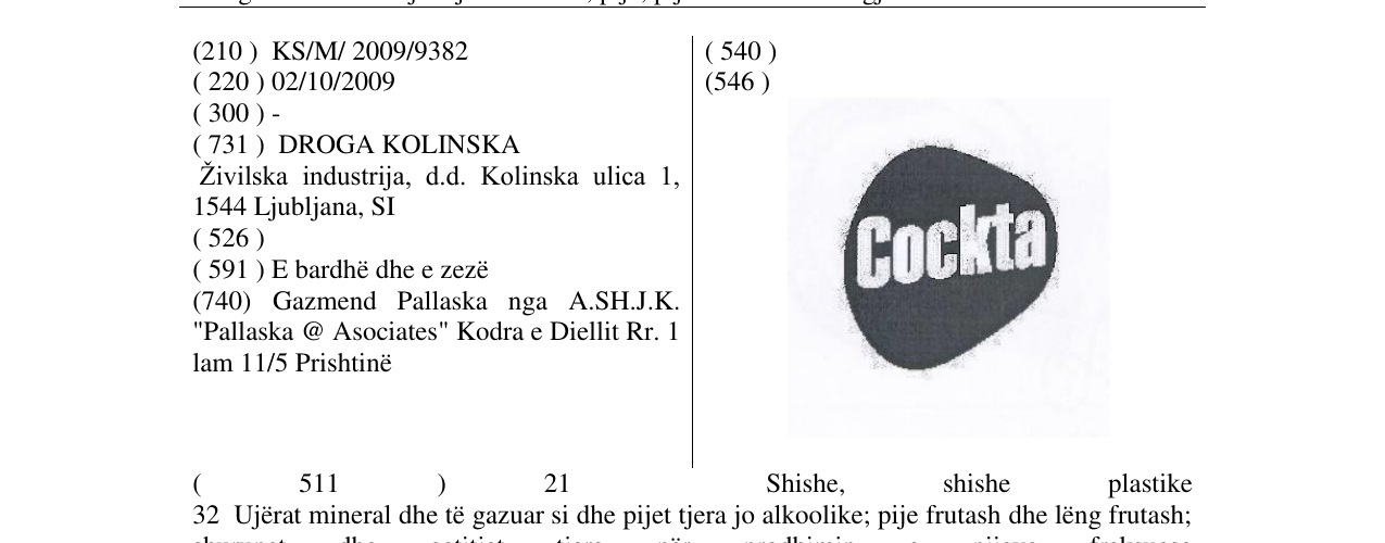 Zëri i markës Cockta në buletin