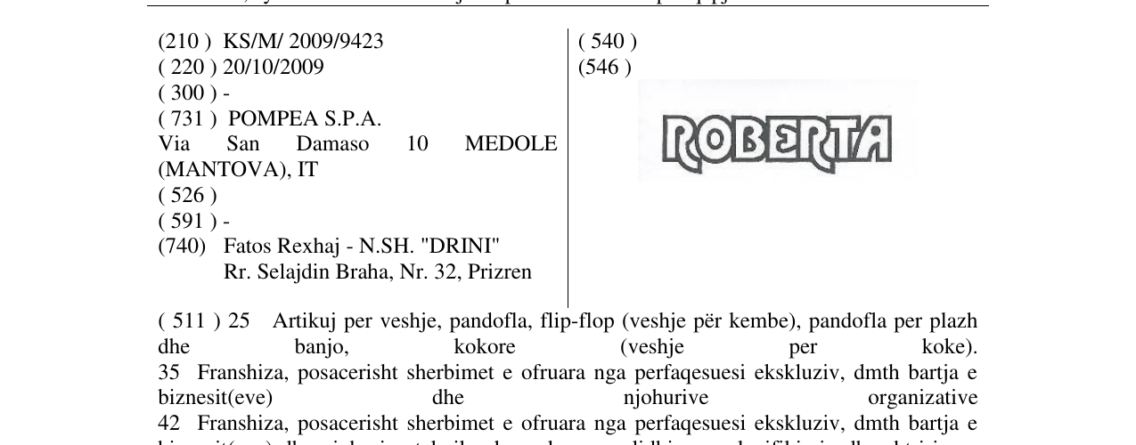 Zëri i markës ROBERTA në buletin