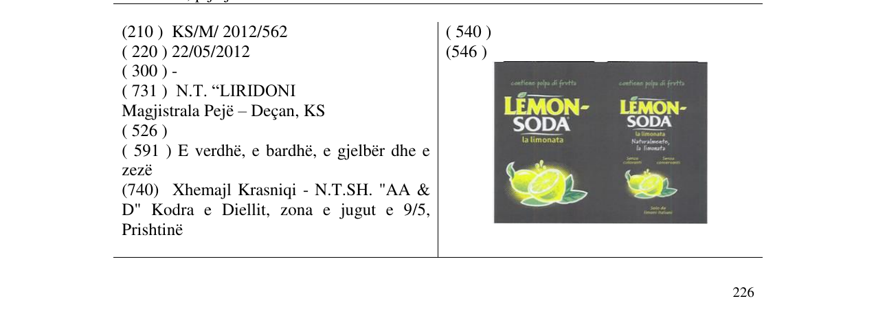 Zëri i markës LEMON SODA në buletin