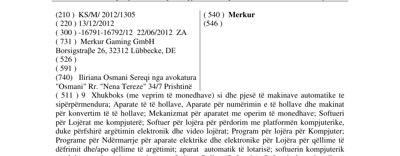 Zëri i markës Merkur në buletin