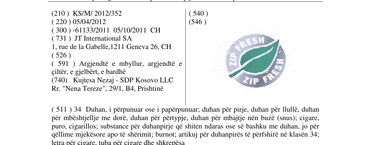Zëri i markës ZIP FRESH në buletin