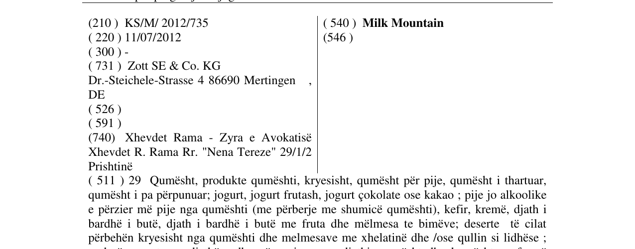 Zëri i markës Milk Mountain në buletin