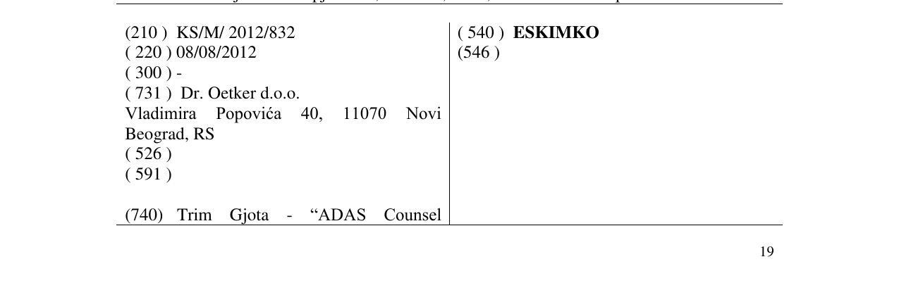 Zëri i markës ESKIMKO në buletin