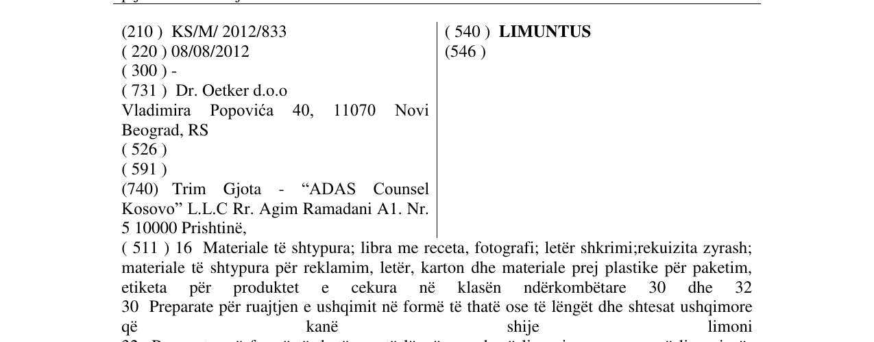 Zëri i markës LIMUNTUS në buletin