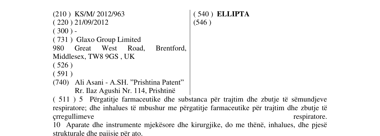 Zëri i markës ELLIPTA në buletin