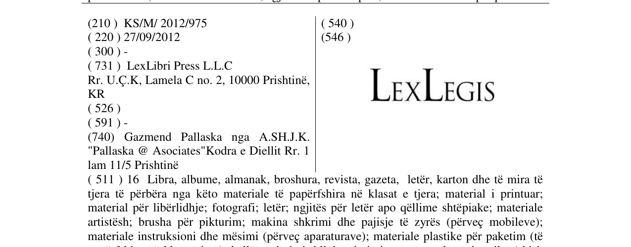 Zëri i markës LEXLEGIS në buletin