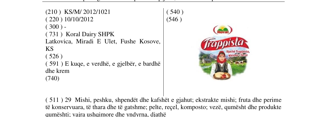 Zëri i markës Trappista në buletin