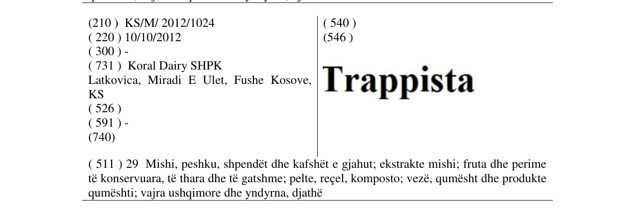 Zëri i markës Trappista në buletin
