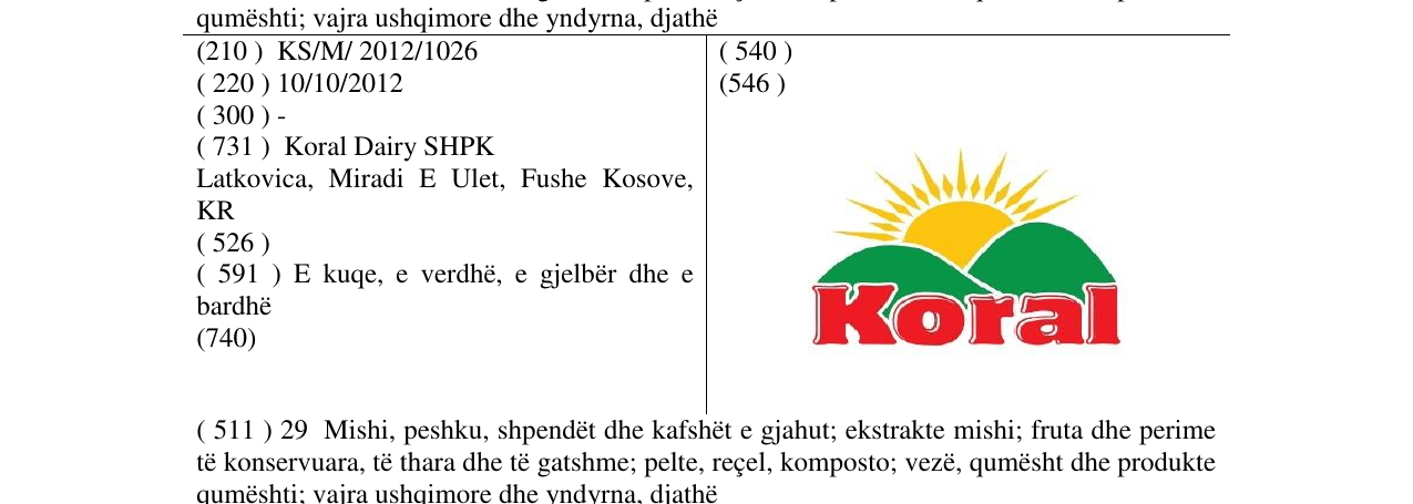 Zëri i markës Koral në buletin