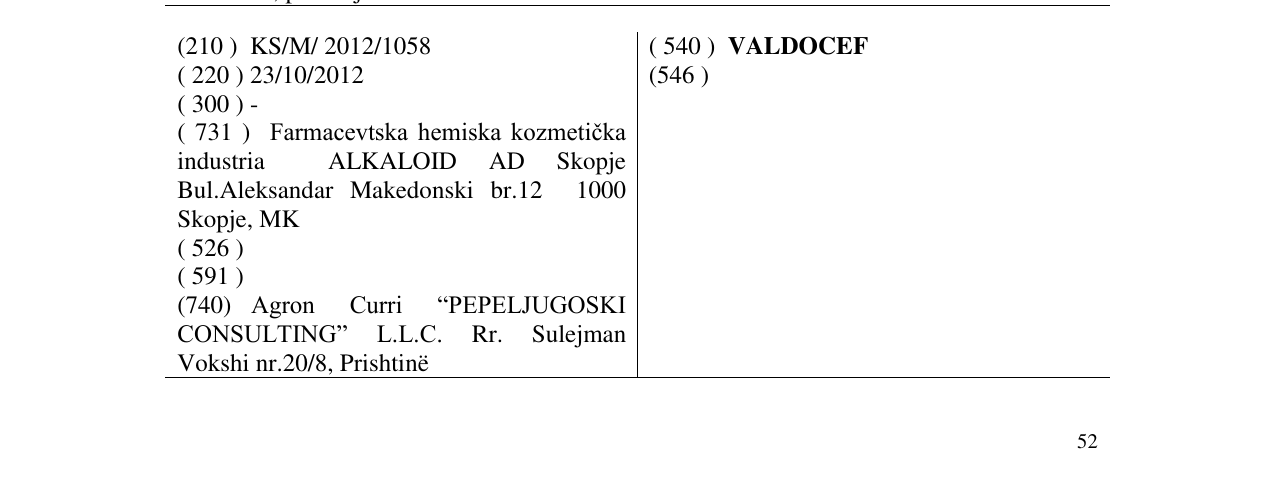 Zëri i markës VALDOCEF në buletin