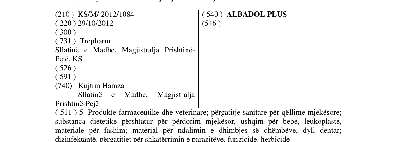Zëri i markës ALBADOL PLUS në buletin