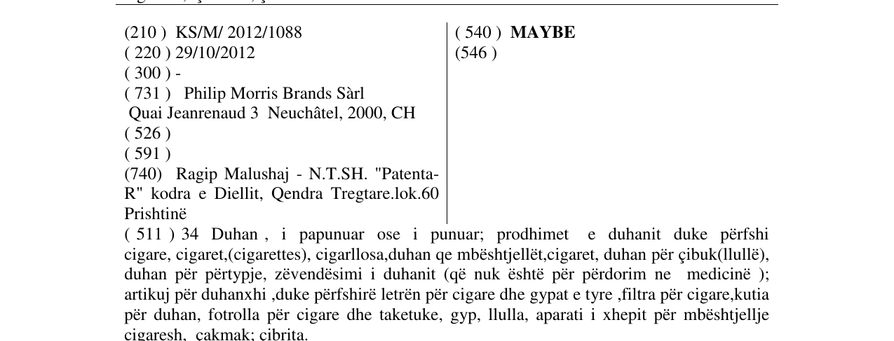 Zëri i markës MAYBE në buletin