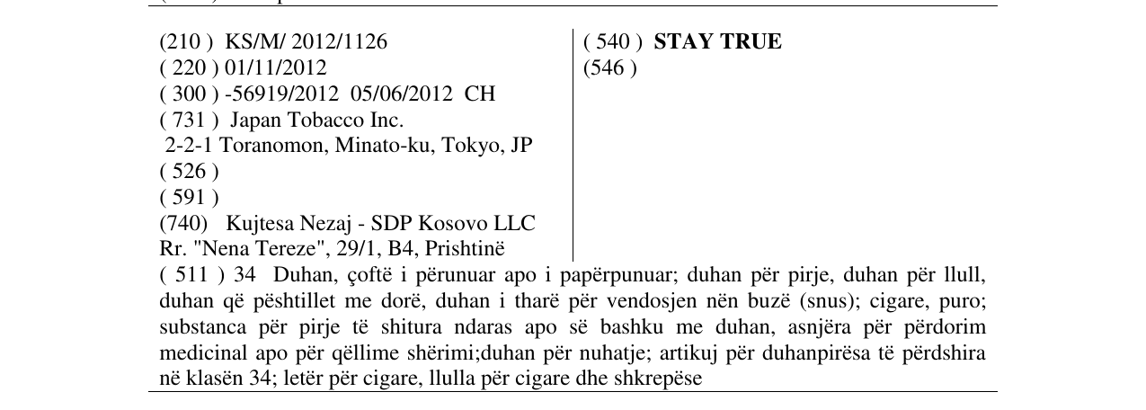 Zëri i markës STAY TRUE në buletin