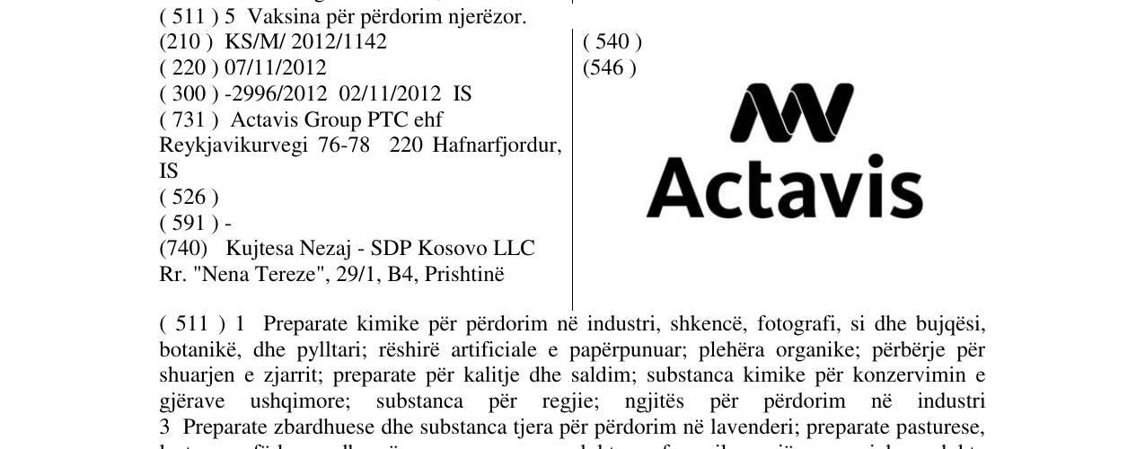 Zëri i markës Actavis në buletin