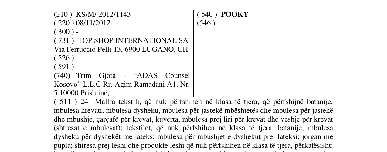 Zëri i markës POOKY në buletin
