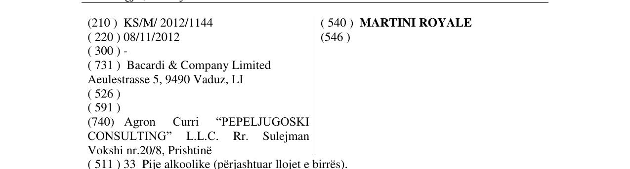 Zëri i markës MARTINI ROYALE në buletin