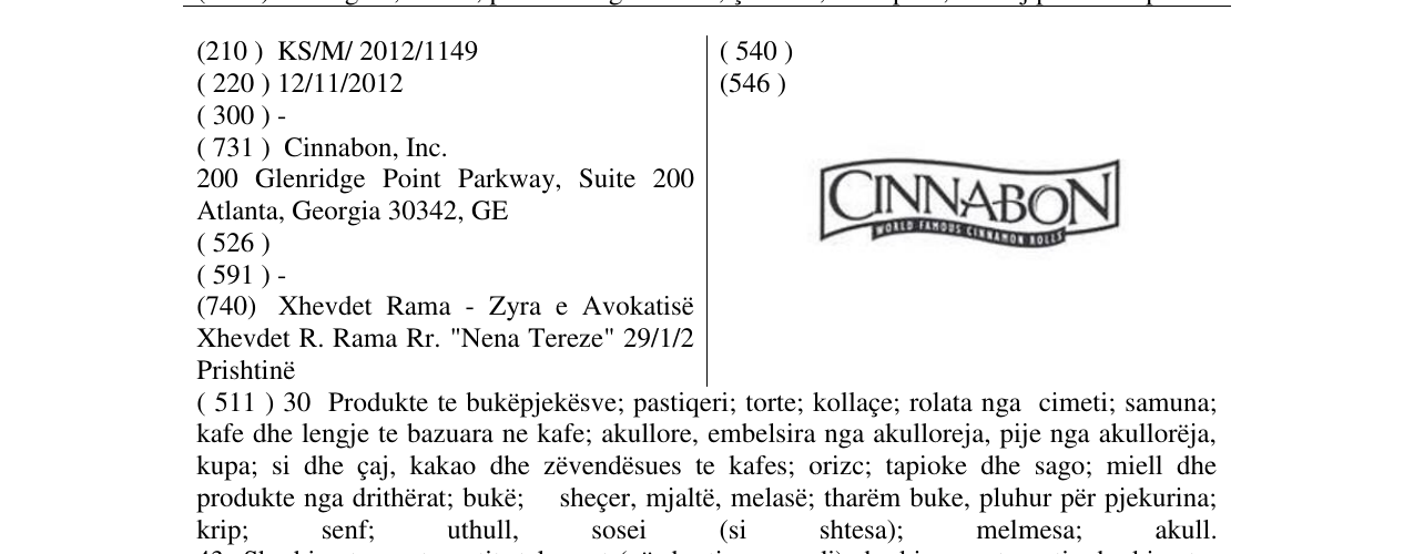 Zëri i markës CINNABON në buletin