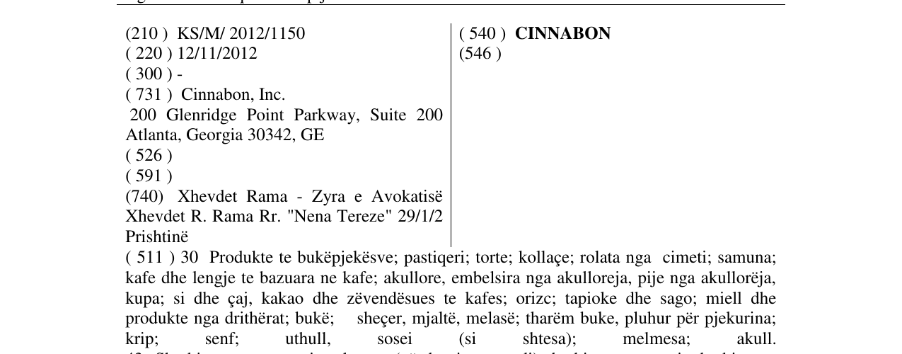 Zëri i markës CINNABON në buletin