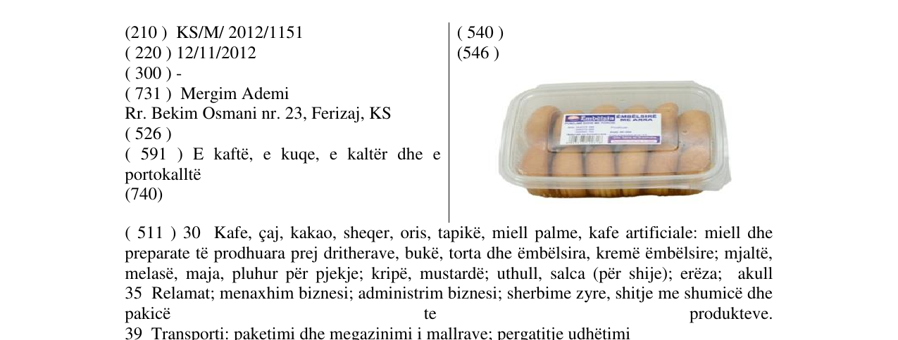 Zëri i markës ËMBËLSIRË ME ARRA në buletin