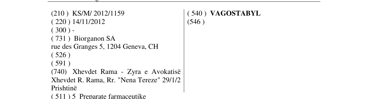 Zëri i markës VAGOSTABYL në buletin