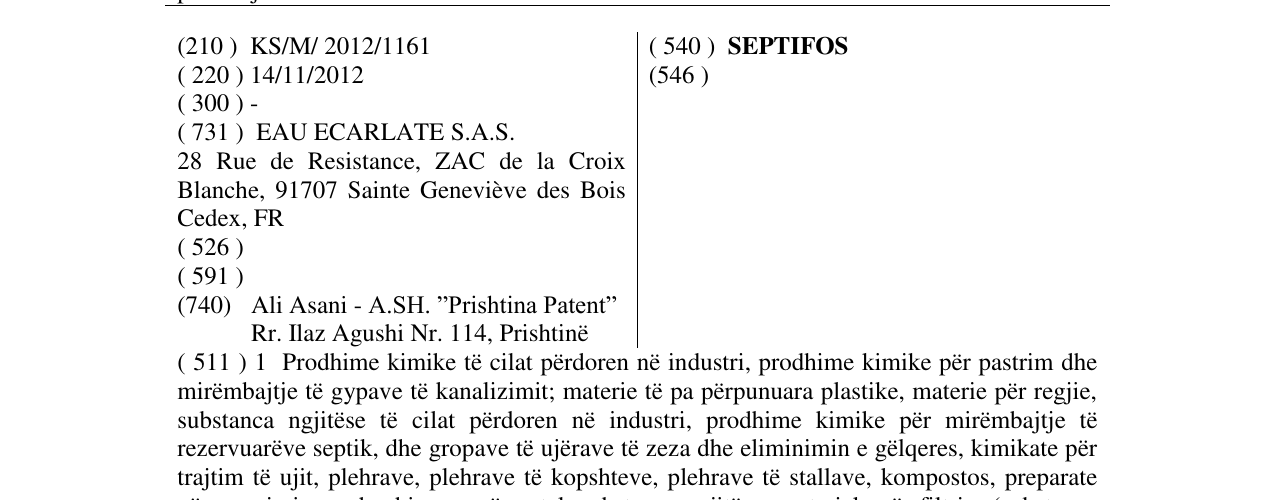Zëri i markës SEPTIFOS në buletin