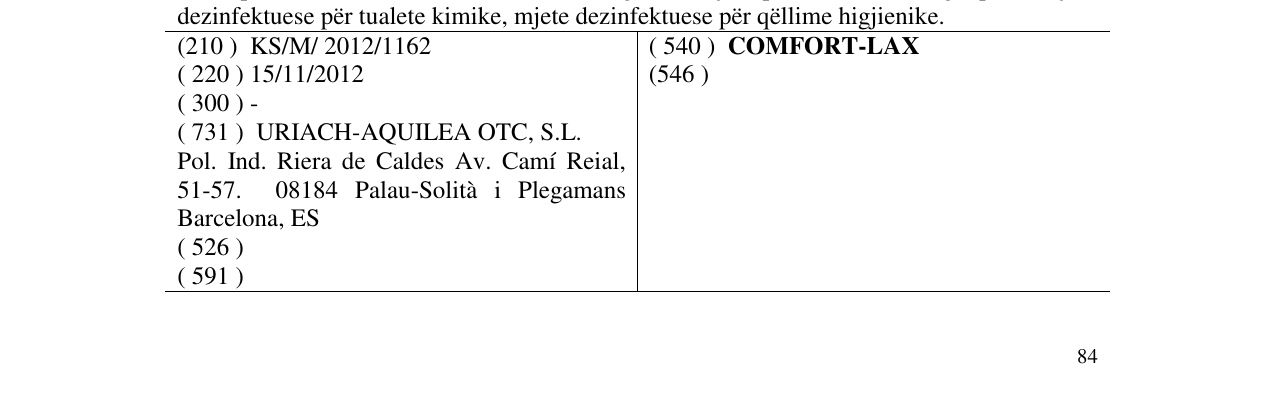 Zëri i markës COMFORT-LAX në buletin