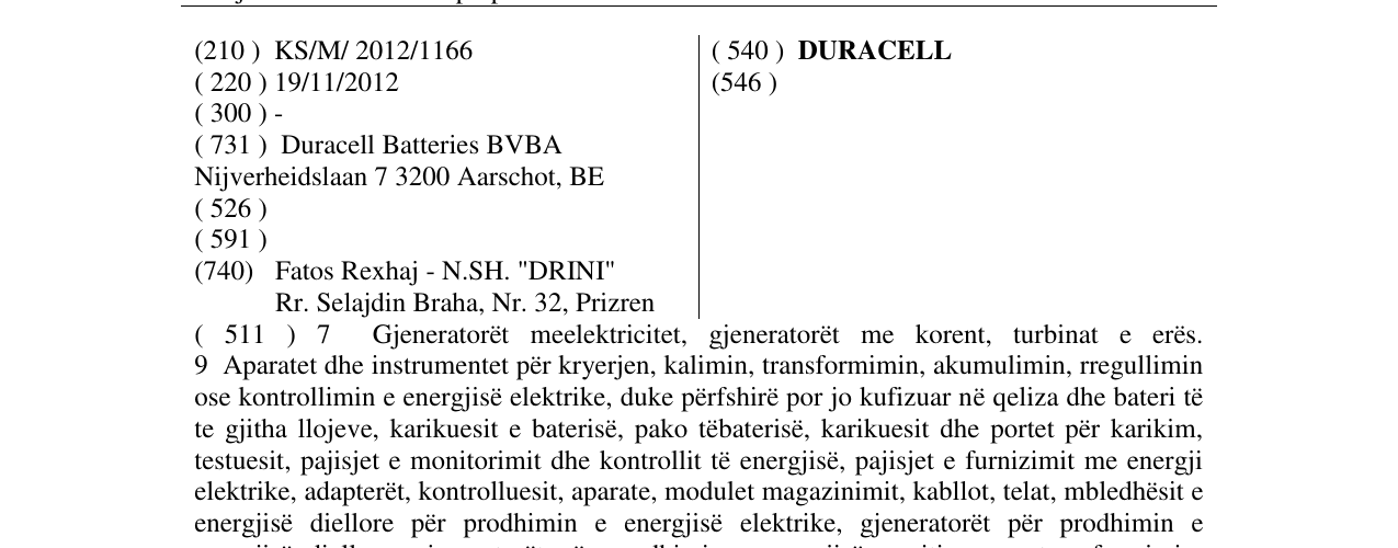Zëri i markës DURACELL në buletin