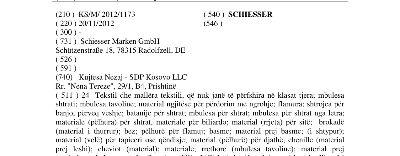 Zëri i markës SCHIESSER në buletin