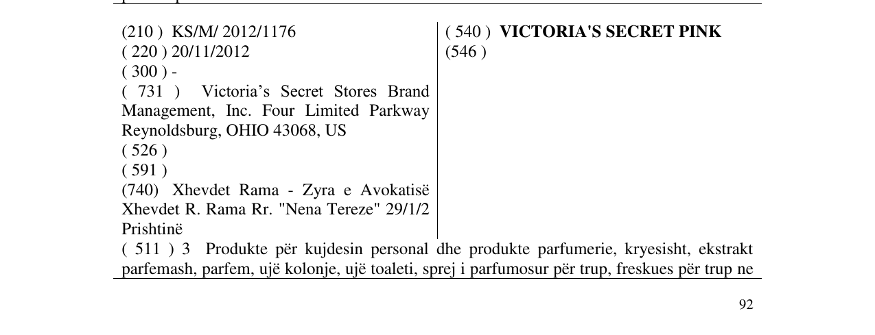 Zëri i markës VICTORIA'S SECRET PINK në buletin