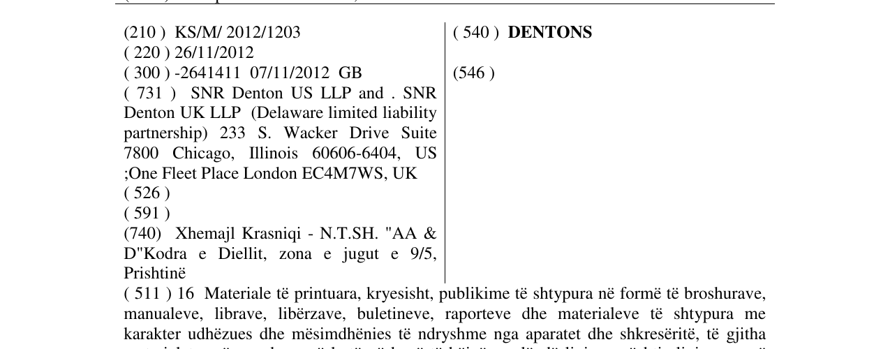 Zëri i markës DENTONS në buletin