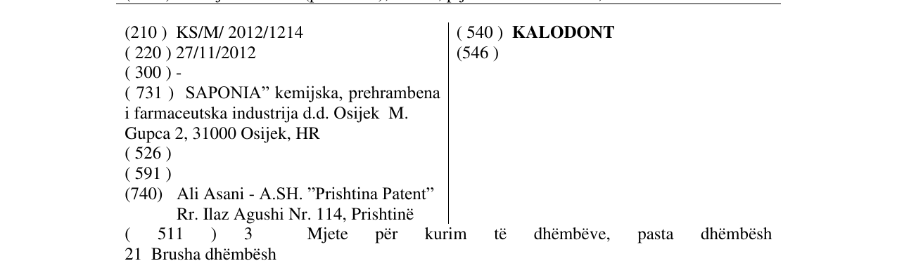Zëri i markës KALODONT në buletin