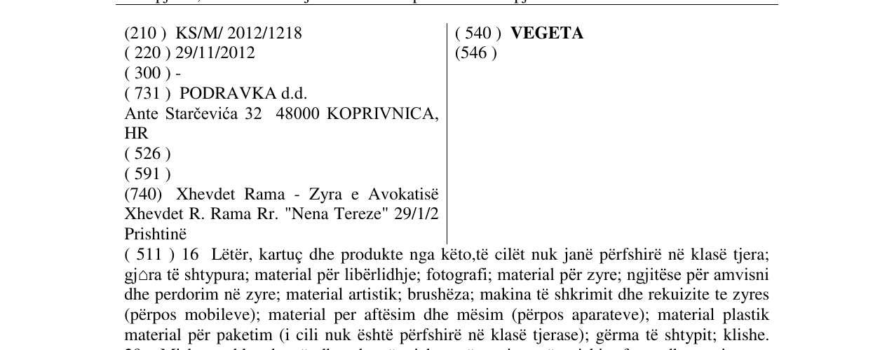 Zëri i markës VEGETA në buletin
