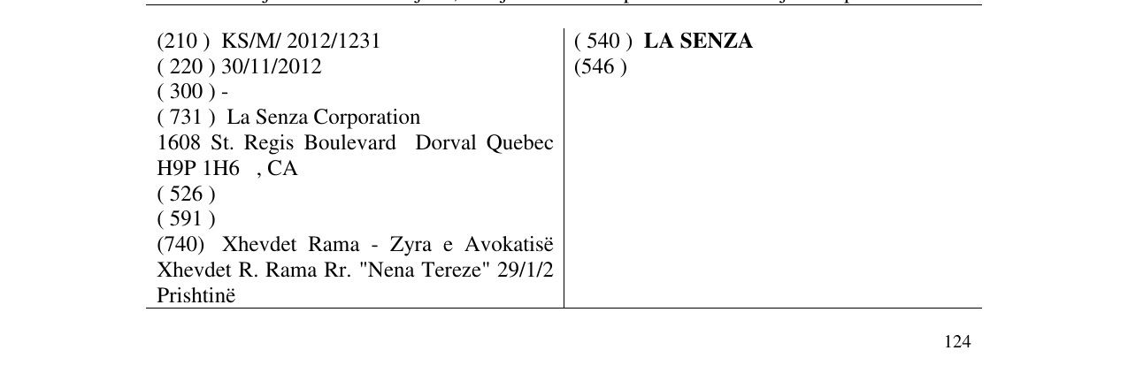 Zëri i markës LA SENZA në buletin